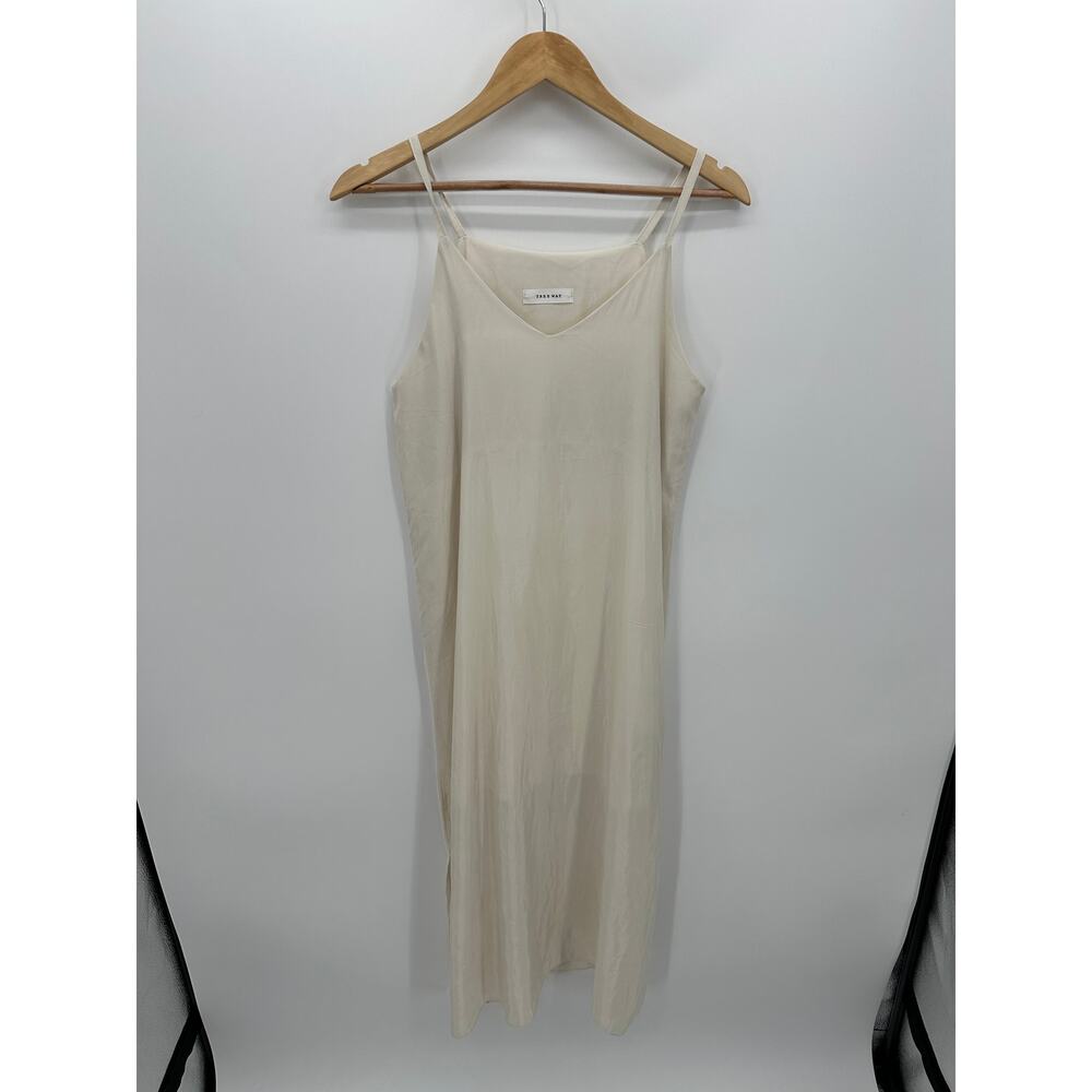 Tree Way Slip Dress Cream Tank Maxi Slit Lightweight Made in Korea Women Medium